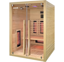 Sauna infrarouge avec façade en verre et revêtement en bois