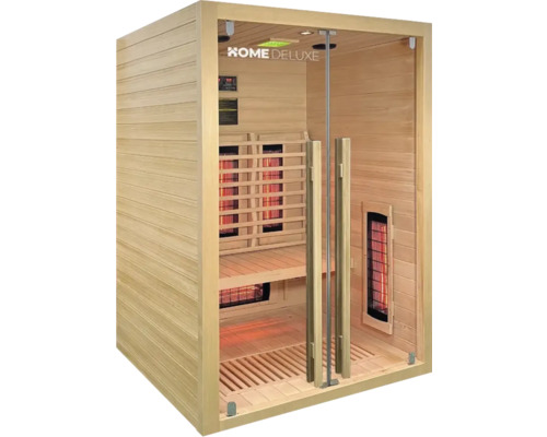 Sauna infrarouge en bois avec porte en verre et radiateurs infrarouges
