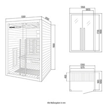 Schéma technique d'un sauna Home Deluxe avec dimensions