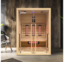 Sauna infrarouge en bois avec porte en verre et banc