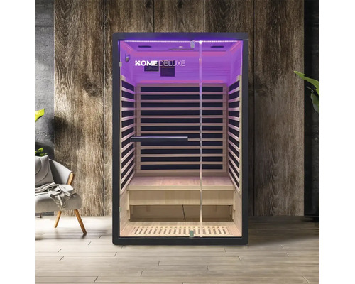 Sauna infrarouge avec porte en verre et habillage en bois