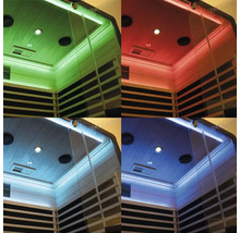 Collage d'un sauna avec différents éclairages