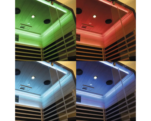 Collage d'un sauna avec différents éclairages