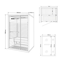 Dessin technique d'un sauna Home Deluxe avec dimensions