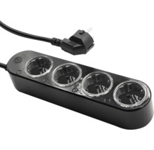Steckdosenleiste mit vier Steckplätzen und Stecker