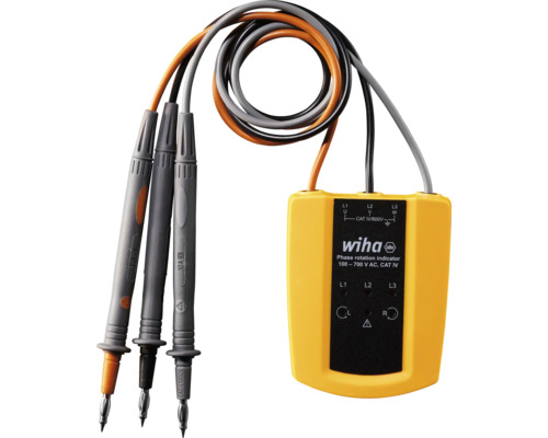 Afficheur de rotation du champ magnétique Wiha 100 - 700 V Indicateur de sens de rotation Wiha avec câbles de mesure