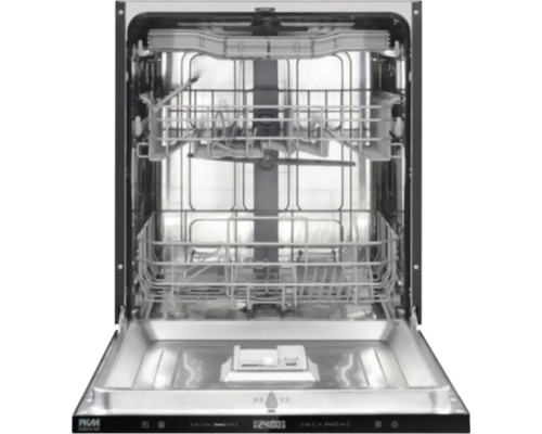 Vue intérieure d'un lave-vaisselle ouvert avec deux paniers