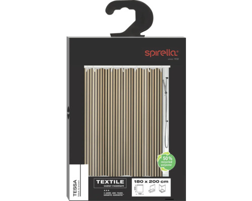 Verpackung eines Duschvorhangs aus wasserabweisendem Textil mit den Maßen 180 mal 200 cm