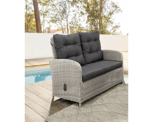 Salon de jardin, canapé deux places en rotin avec coussins d'extérieur