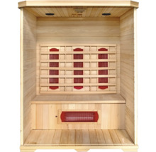 Vue intérieure d'un sauna en bois avec radiateurs infrarouges