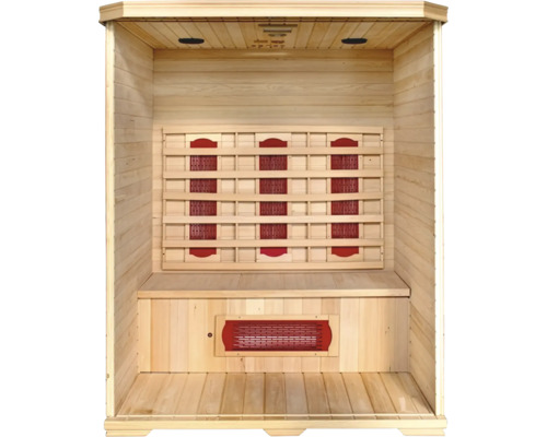Vue intérieure d'un sauna en bois avec radiateurs infrarouges