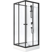 Duschkabine mit schwarzem Rahmen, Handbrause und Armatur