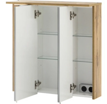 Offener Spiegelschrank mit Einlegeböden aus Glas