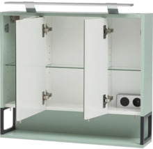 Meuble haut de salle de bain ouvert avec étagères en verre et éclairage intégré