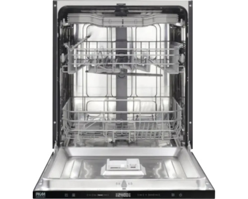 Vue intérieure d'un lave-vaisselle avec panier à vaisselle sorti