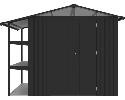 Abri de jardin en métal avec étagères et double porte