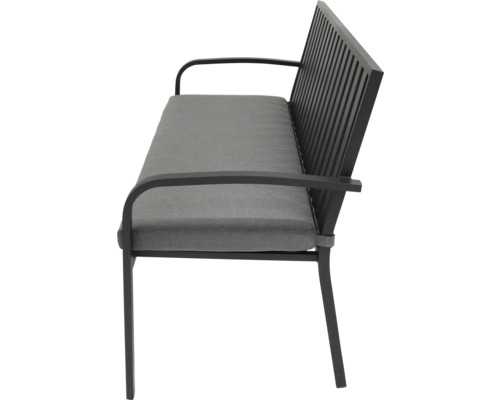 Banc de jardin avec accoudoirs et coussins gris