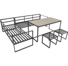 Ensemble de meubles de jardin avec canapé d'angle, table et tabourets