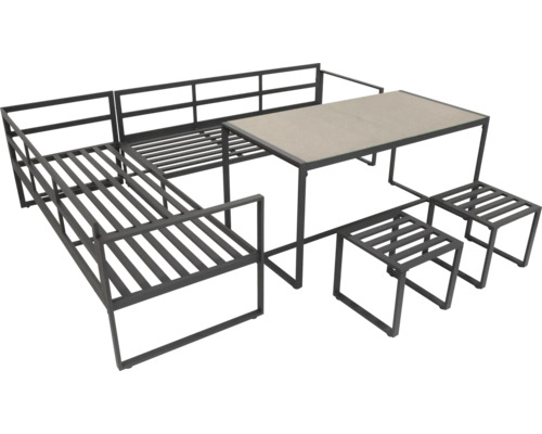Ensemble de meubles de jardin avec canapé d'angle, table et tabourets
