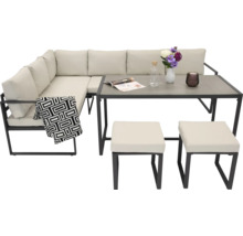 Ensemble de meubles de jardin avec canapé d'angle, table et deux tabourets