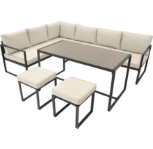 Ensemble de salon de jardin avec canapé d'angle, table et deux tabourets