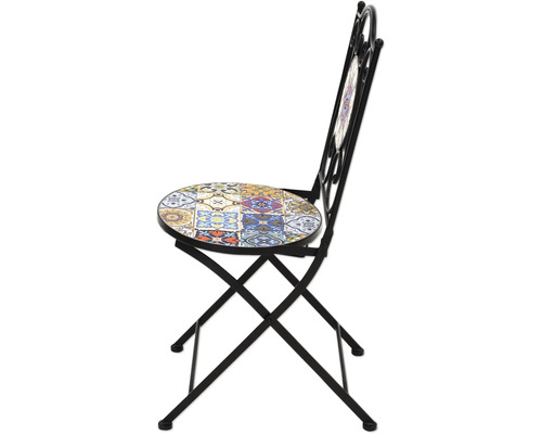Chaise de jardin pliante avec motif mosaïque sur l'assise et le dossier