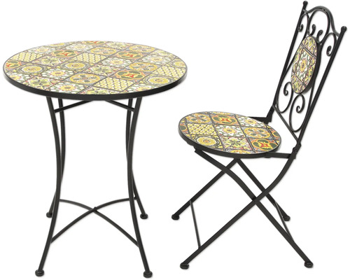 Gartentisch und Stuhl mit Mosaikmuster