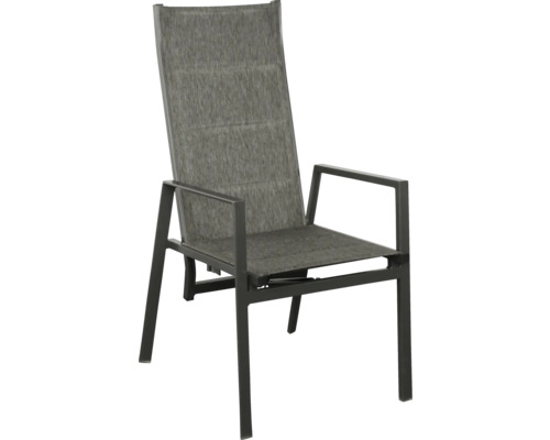 Gartenstuhl mit Armlehnen aus Metall und Textilbespannung
