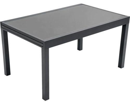 Table de jardin rectangulaire avec plateau en verre et structure en aluminium