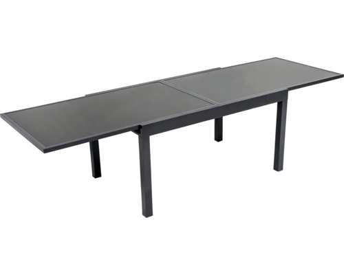 Table de jardin extensible avec plateau en verre et structure en métal