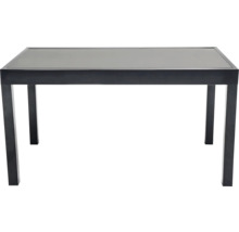 Table rectangulaire avec plateau en verre et quatre pieds