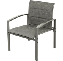 Chaise de jardin avec accoudoirs, revêtement textile et structure métallique