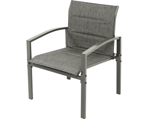 Chaise de jardin avec accoudoirs, revêtement textile et structure métallique