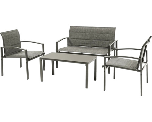 Ensemble de meubles de jardin avec deux chaises, un banc et une table