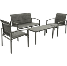 Ensemble de meubles de jardin avec deux chaises, une banquette et une table