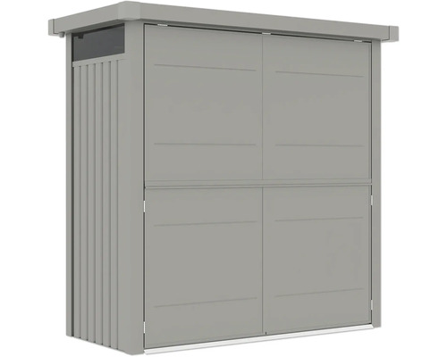 Grauer Geräteschrank mit vier Türen für den Außenbereich