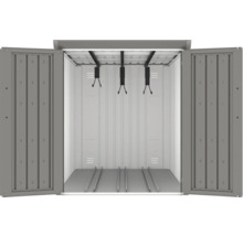 Offenes Metall Gerätehaus mit Fahrradhalterung