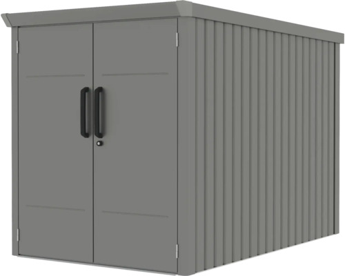 Grauer Geräteschuppen mit Doppeltür