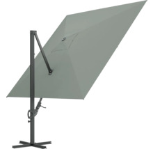 Rechteckiger Sonnenschirm mit seitlichem Mast und Standfuß.