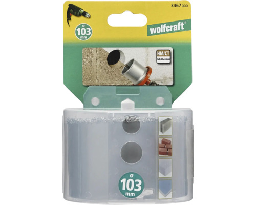 Wolfcraft Lochsäge mit 103 mm Durchmesser in Verpackung.