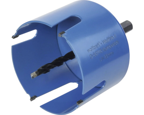 Universal Lochsäge Wolfcraft Hartmetall Ø 85 mm inkl. Schaft, Bohrer Lochsäge mit Zentrierbohrer für Bohrmaschinen