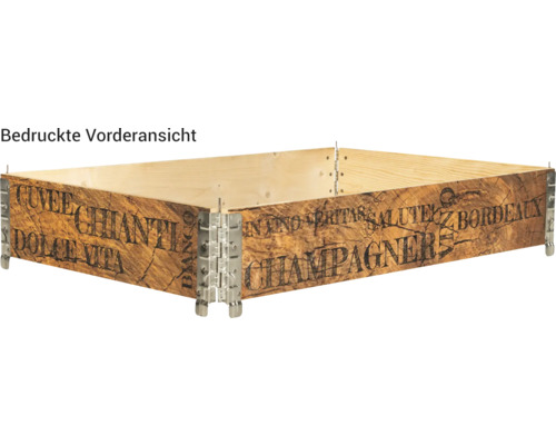 Holzkiste mit Aufdruck verschiedener Weinsorten