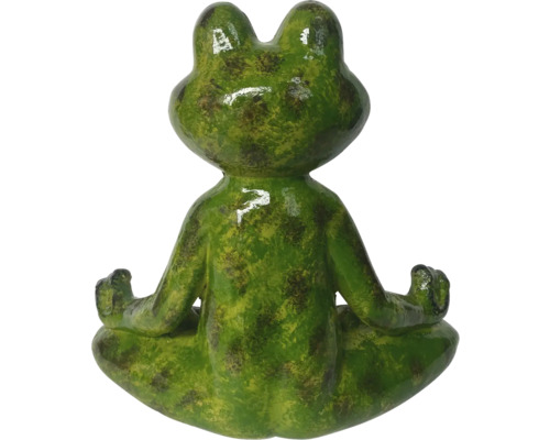 Figurine de grenouille verte en position méditative