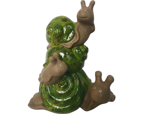 Figurine de jardin décorative : Trois escargots empilés les uns sur les autres
