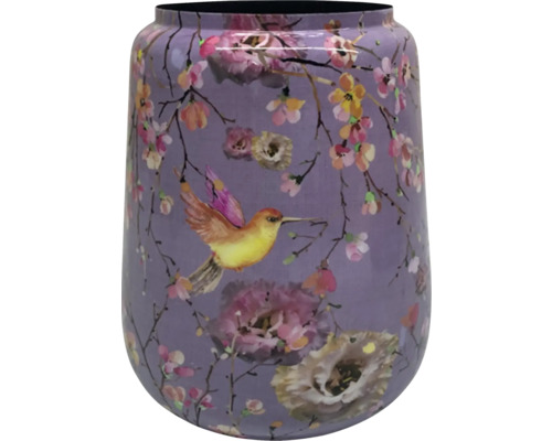 Blumentopf Blumenvase Vogel Metall 21 x 21 x 24,5 cm lila Dekorative Vase mit Blumen- und Vogelmuster