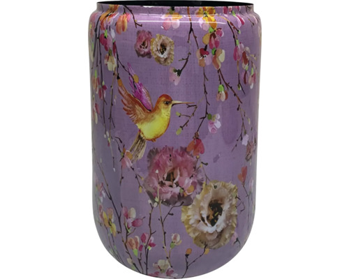 Blumentopf Blumenvase Vogel Metall 30 x 30 x 43,4 cm lila Dekorative Blumenvase mit Kolibri- und Blütenmuster