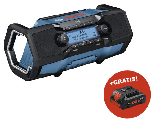 Akku-Baustellenradio Bosch GPB 18V-2 SC DAB+, ohne Akku und Ladegerät Bosch Baustellenradio mit gratis Akku
