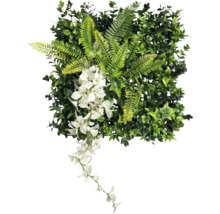 Panneau de plantes artificielles avec fougère et fleurs blanches