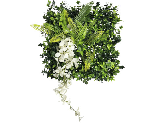 Künstliches Pflanzenpaneel mit Farn und weißen Blüten Künstliches Pflanzenpaneel mit Farn und weißen Blüten