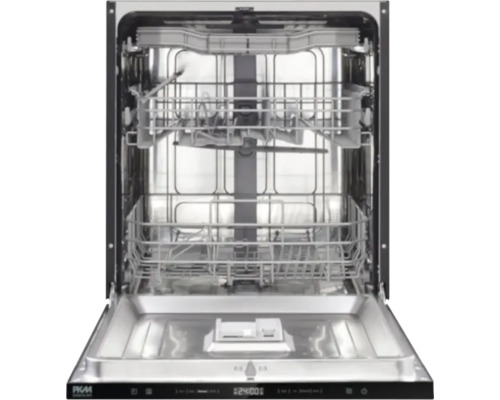 Vue intérieure d'un lave-vaisselle avec panier à vaisselle sorti